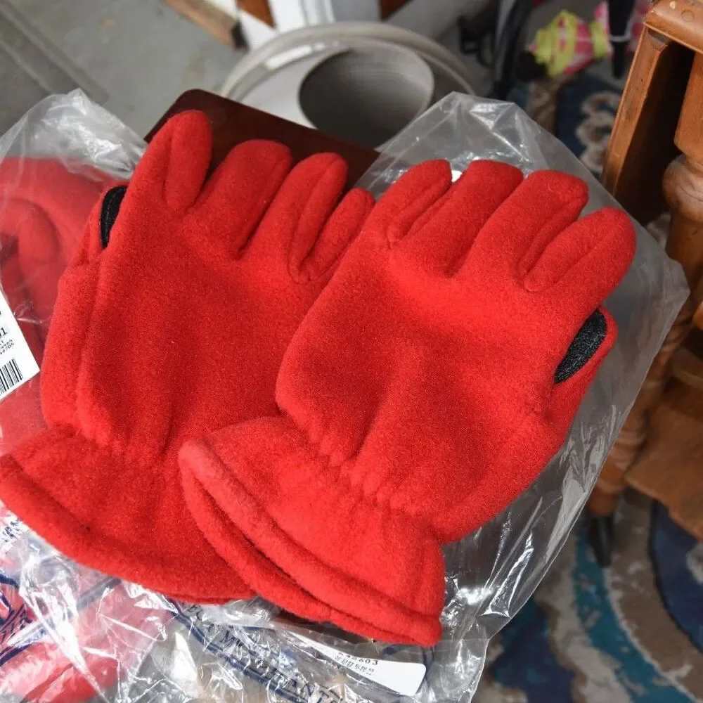 Vintage Lands End Polartec Red Fleece Hat Gloves Set Made USA S/M NOS